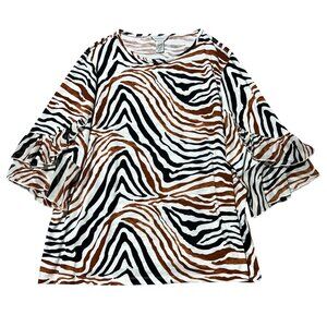 Multiples Women's Size 2X Zebra Print Ruffle Sleeve Casual Top NWT